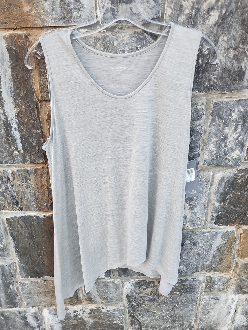 EILEEN FISHER Silk Cotton Light Heather Gray Sleeveless V-Neck Tank Shell sz M